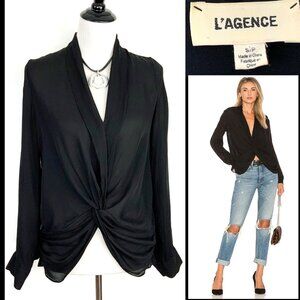 New L'AGENCE Mariposa Black Silk Chiffon V-Neck Blouse Party Sz S
